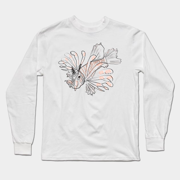 Lion Fish Watercolor Long Sleeve T-Shirt by Mako Design 